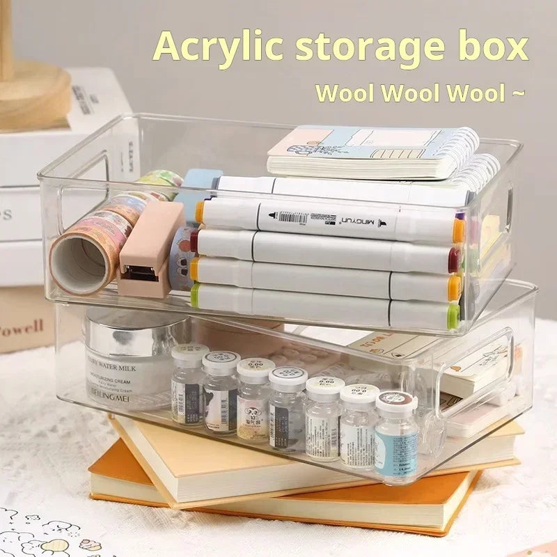 1piece Desktop Storage Box Plastic Acrylic Shelf Storage Basket Transparent Waterproof High Aesthetic ValueStackable Box