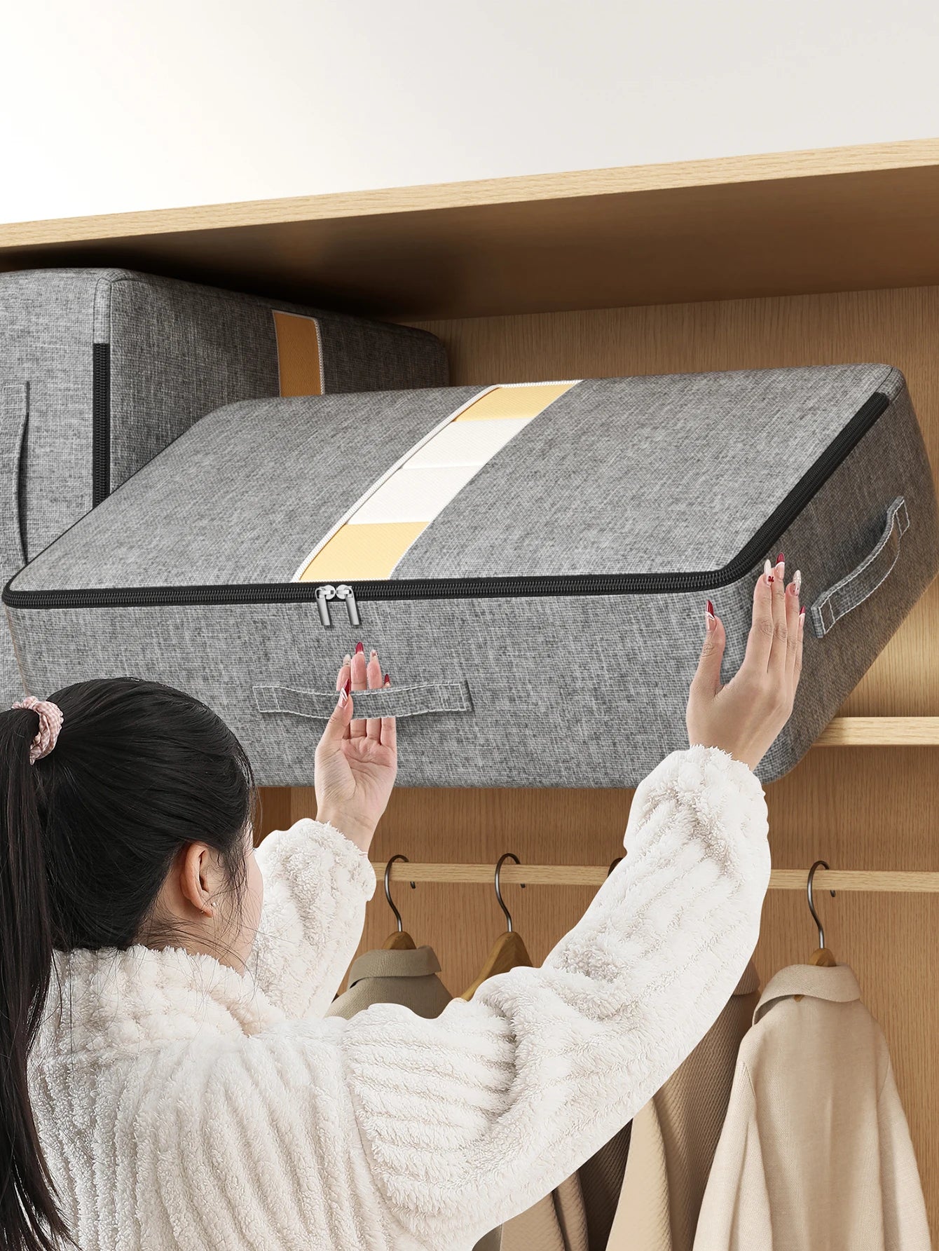 Extra-large capacity underbed clothing storage bag Quilt blanket storage bag Foldable pants coat storage bag Wardrobe organizer