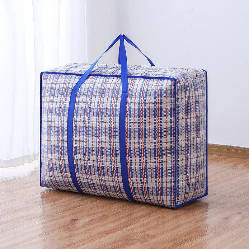 1PC foldable moving bag Large capacity woven bag snakeskin bag Waterproof portable mobile bag blue