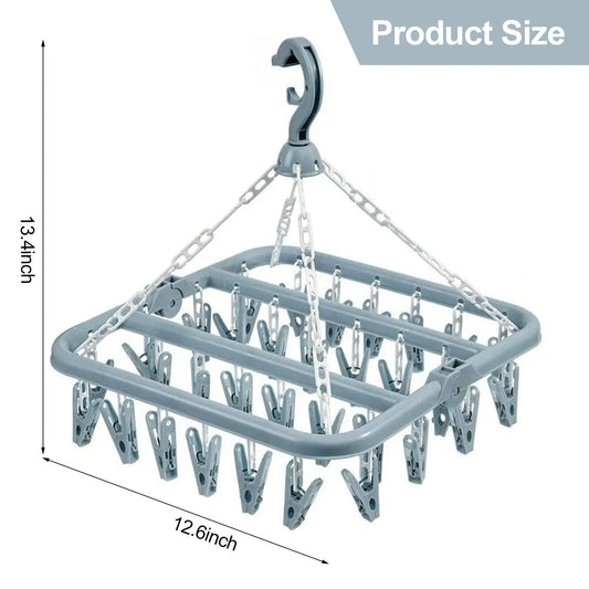 Foldable Drip Hanger with 32 Clips - Plastic Hanging Drying Rack for Clothes Underwear Socks