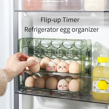 Kitchen Large Capacity Egg Fridge Storage Box - Portable Multi-Layer Egg Tray Organizer, Convenient Opening/Closing Egg Holder