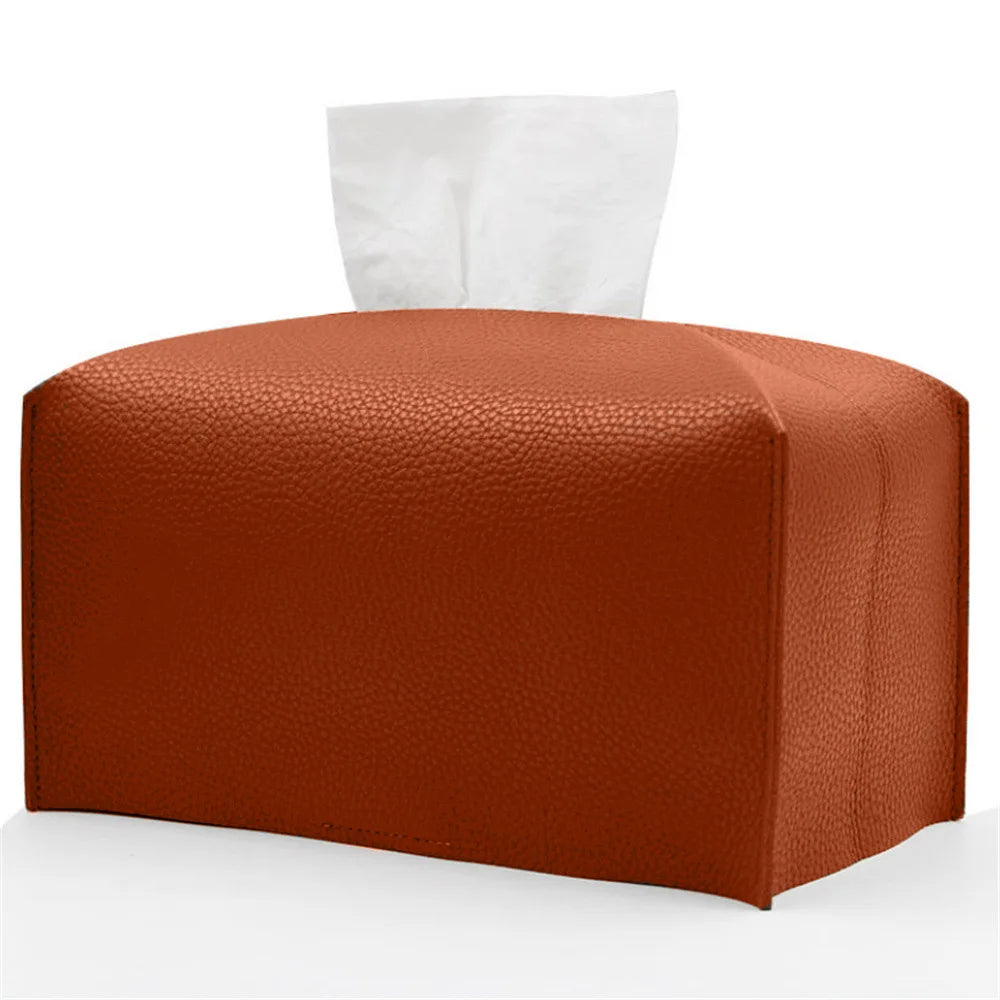 Tissue Box Cover Refined PU Leather Foldable Tissue Box Holder - Decorative Holder/Organizer for Bathroom Vanity Countertop