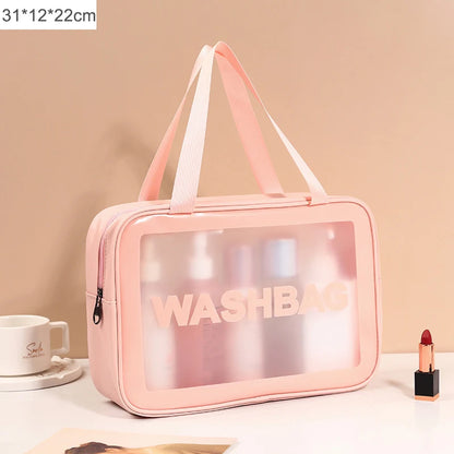 1pc Black Transparent Portable Women Travel Wash Bag Waterproof Makeup Storage Pouch Large Capacity Cosmetic Organizer